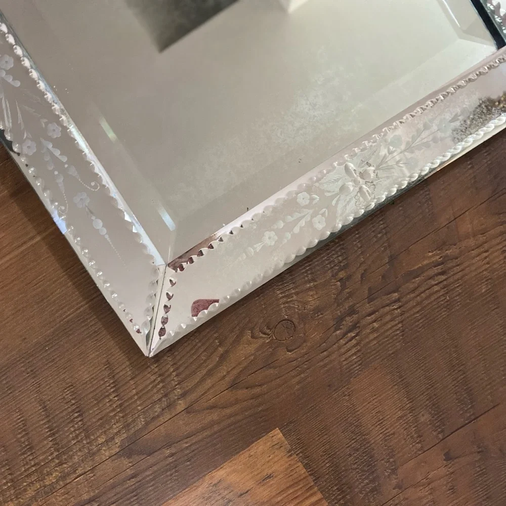 Antiqued Mirror with Art Detailed